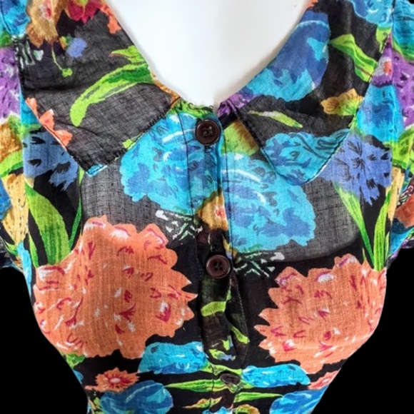 Equation Floral Bright Boho Mini-Dress / Tunic Top - Picture 2 of 12